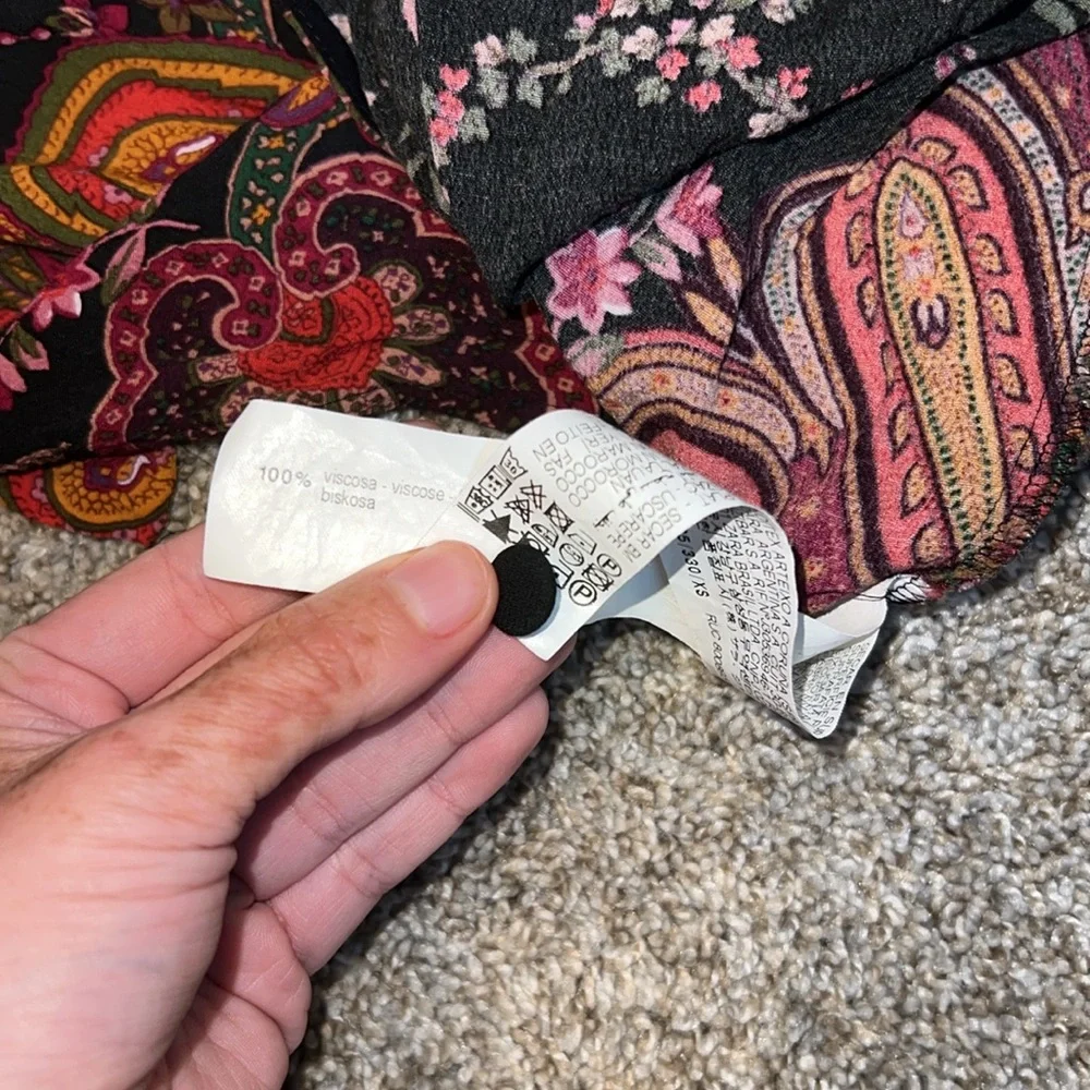 NWOT Zara paisley print smocked a neck button down dress Size XS - Picture 11 of 12